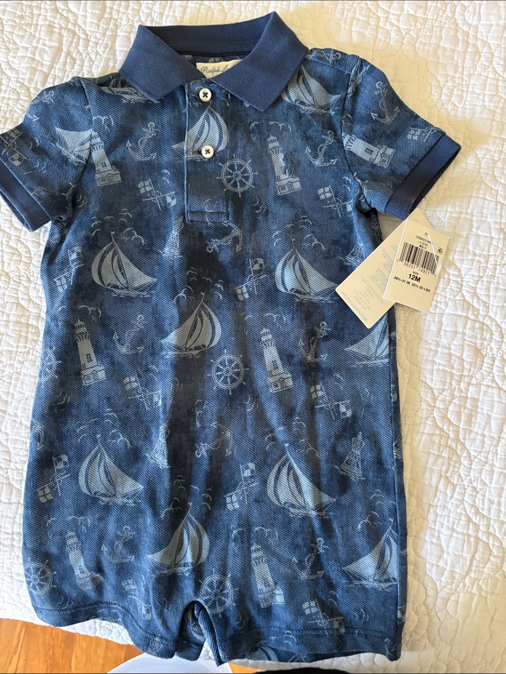 Ralph Lauren Blue Nautical Polo Romper